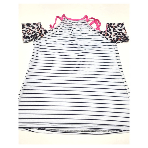Leopard striped women's size large top blouse cold shoulder - Picture 4 of 4